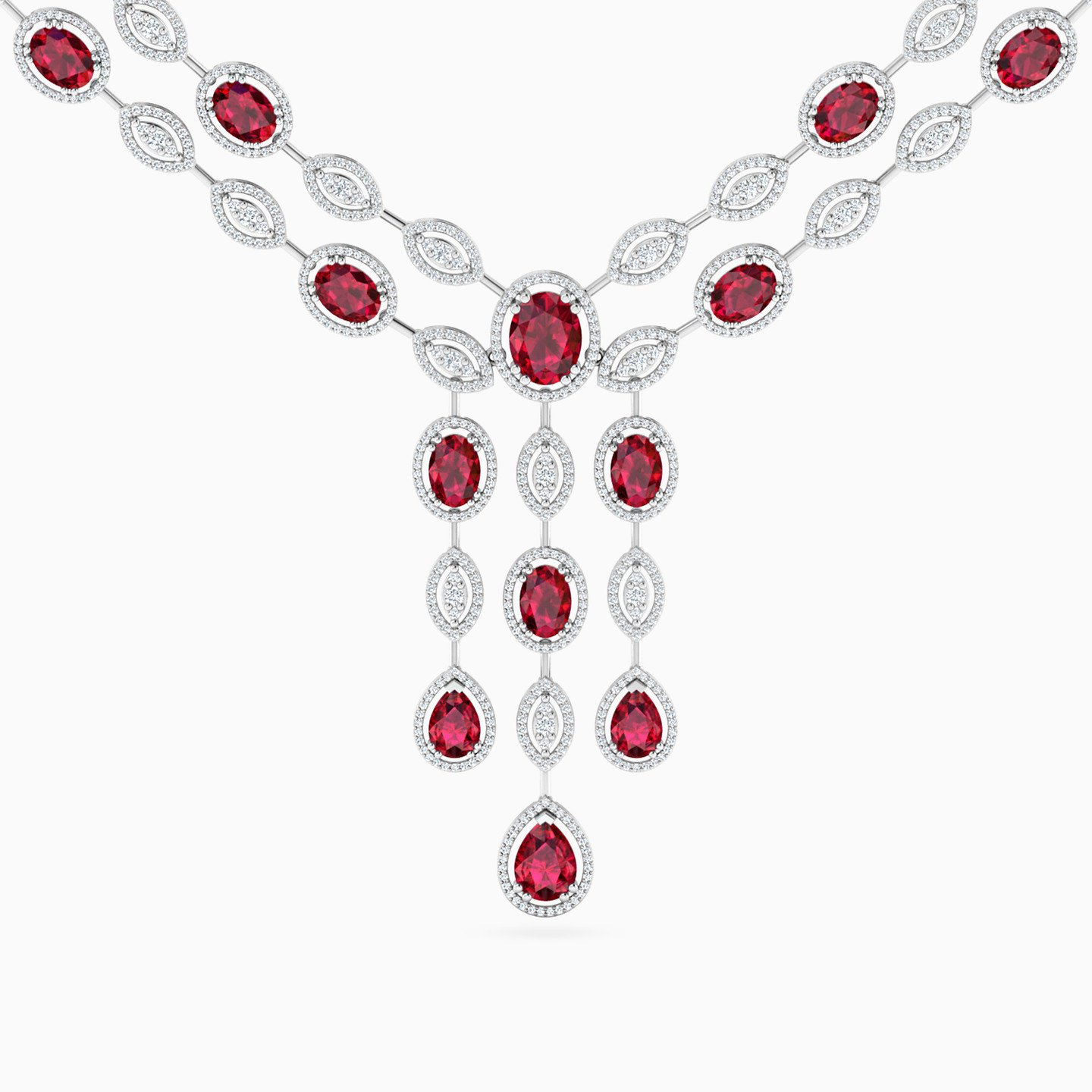 FS50-071-1__67575 سلسلة طبقات ذهب بيضاوي عيار 18 قيراط مزينة بالألماس والأحجار الملونة - الصورة 1